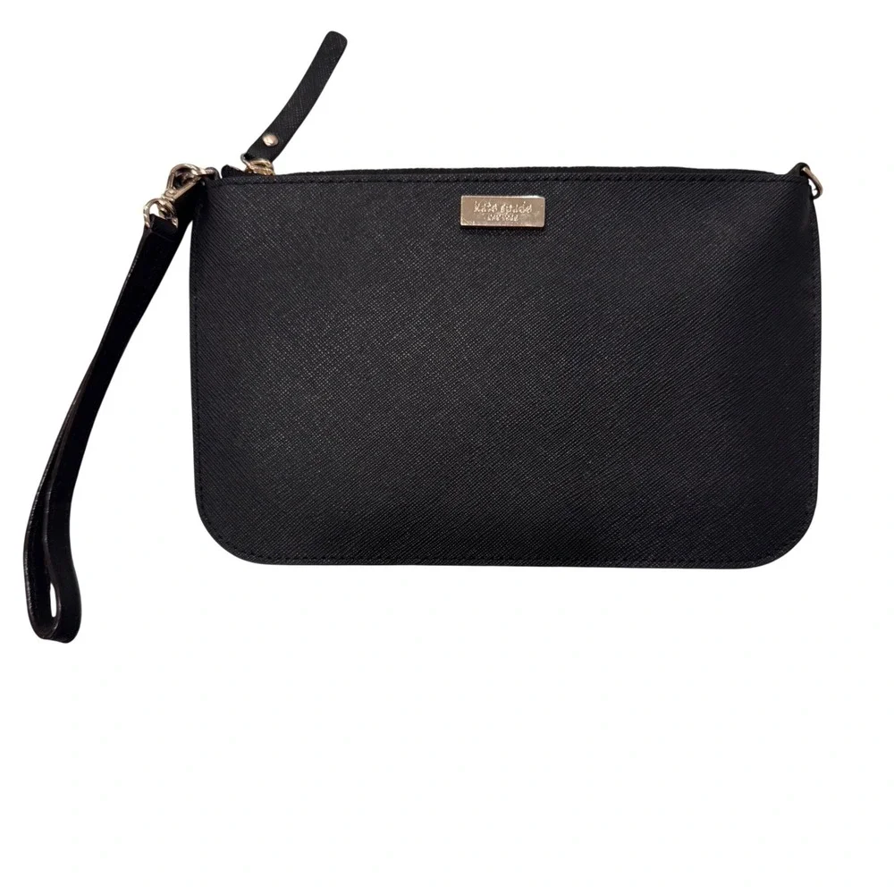 Kate Spade New York Black‎ Saffiano Leather Wristlet Pouch Clutch 8x5